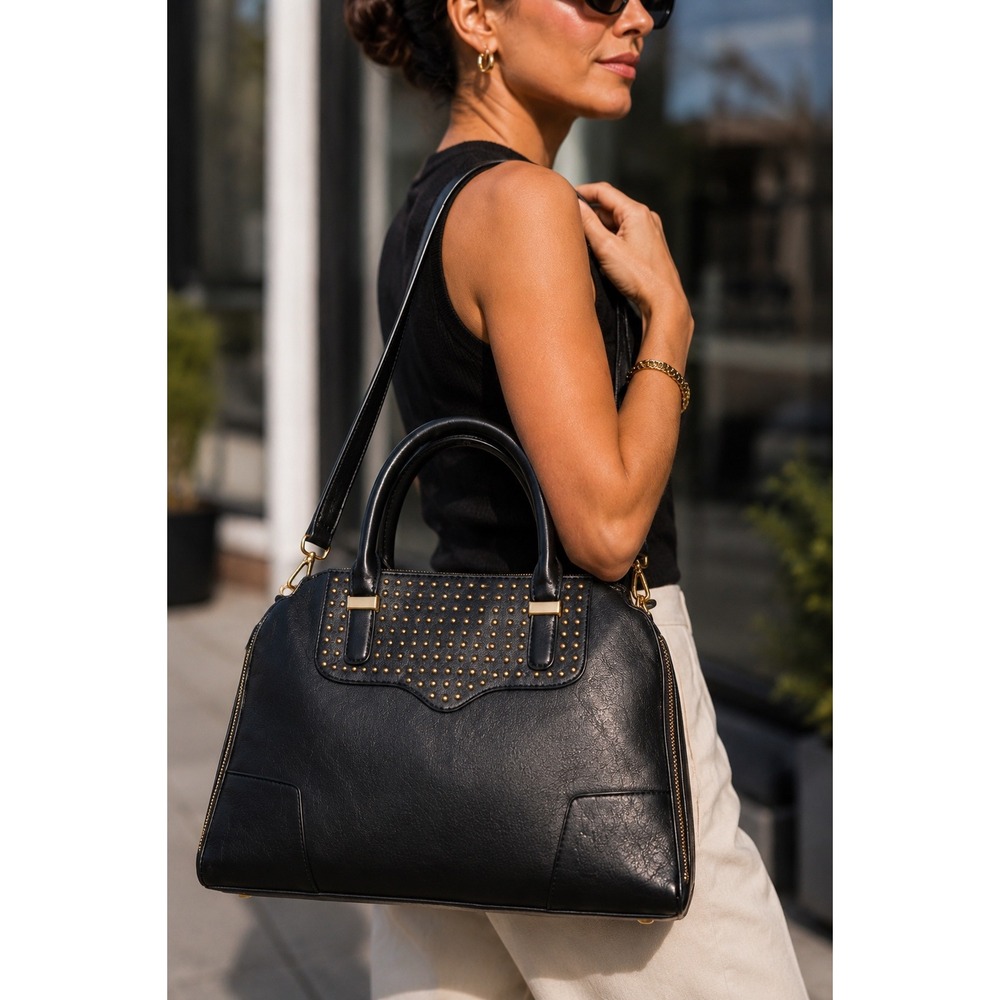 Rebecca Minkoff Satchel Bag Womens Black Excellent Studded Leather Handbag
